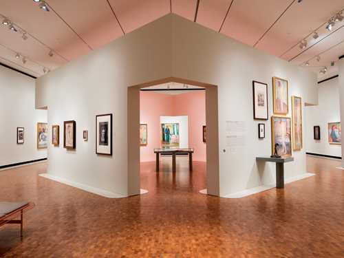 Oversiktsbilde av en del av utstillingen Uendelig på MUNCH, som rommer 130 verk av Edvard Munch. Fotografi