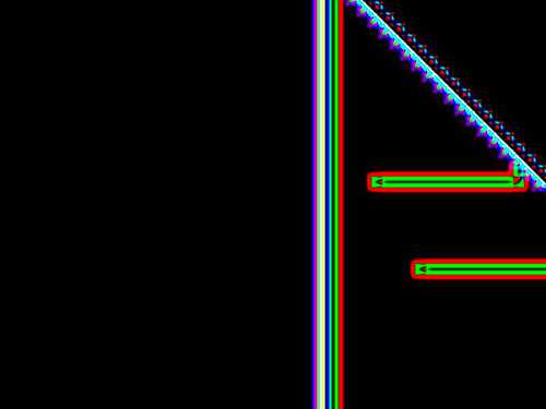 Svart bakgrunn med fargerike striper, abstrakt albumcover.