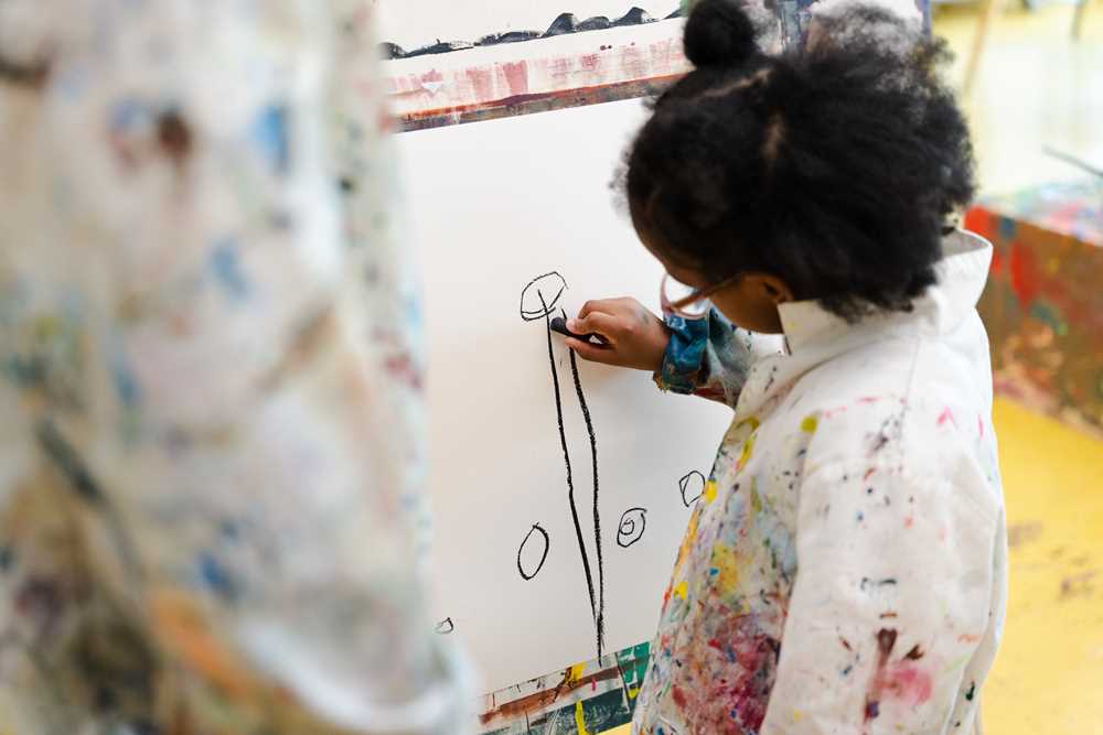 Barn som tegner på lerrett staffeli