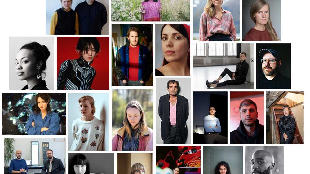 Collage of portrait photos of all 25 artists who participated in the MUNCH Triennale 2022. Photo collage.