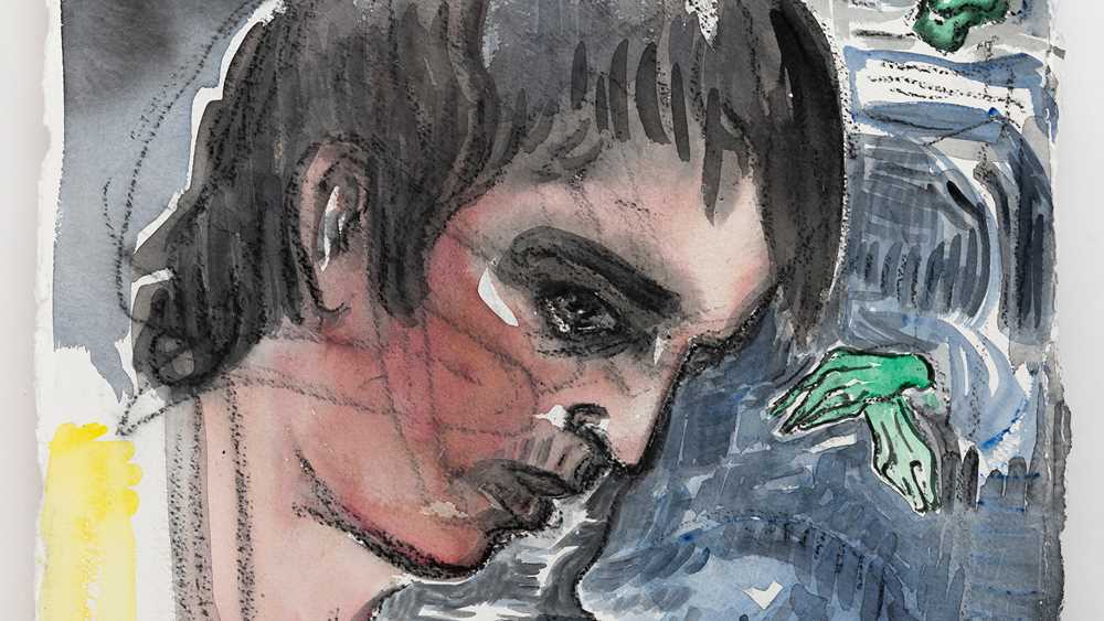 En akvarell laget av Vanessa Baird, der du ser hodet til Baird selv i profil foran i bildet og bak i verkets høyre hjørne ser du hennes aldrende mor.