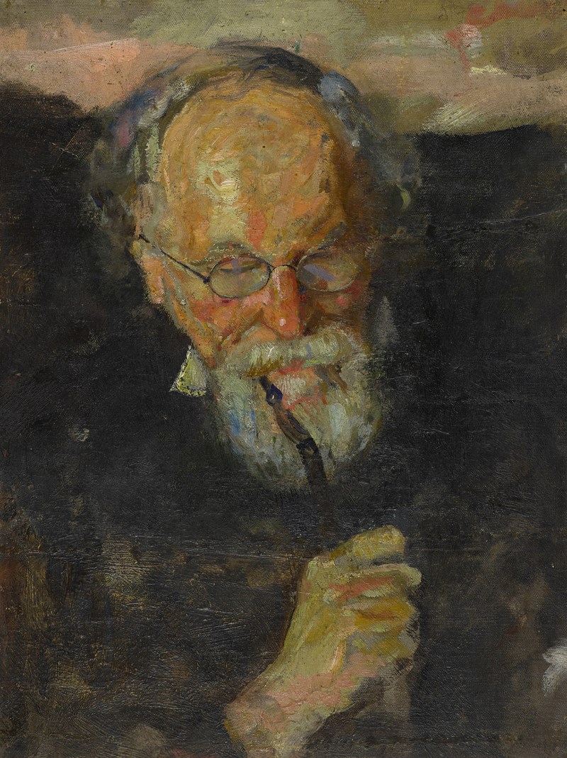 Edvard Munch: Christian Munch with pipe, 1885. Olje på lerret.