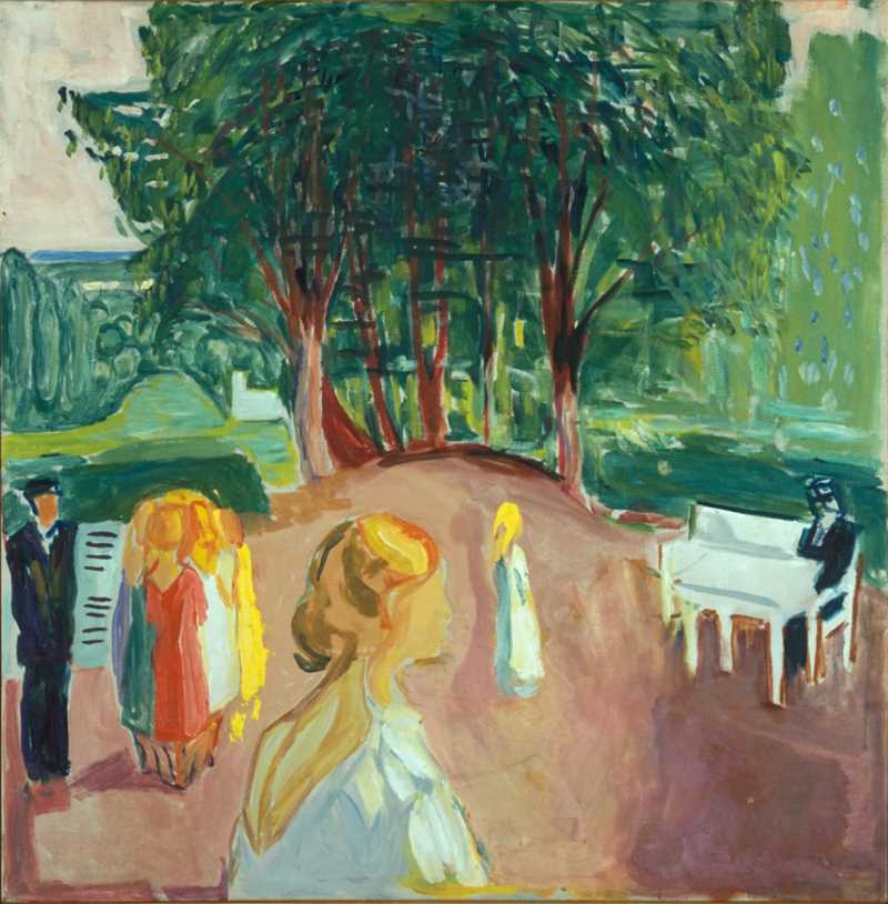 Edvard Munch: Flirting in the Park. Oil on canvas, 1942. Photo © Munchmuseet