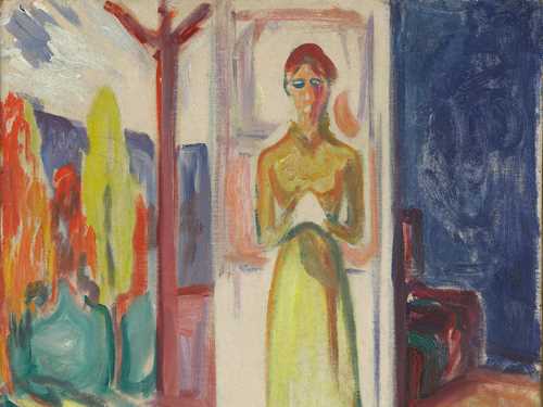Edvard Munch: Stående kvinne i døråpningen. Olje på grundert papp, 1906–07. Foto © Munchmuseet