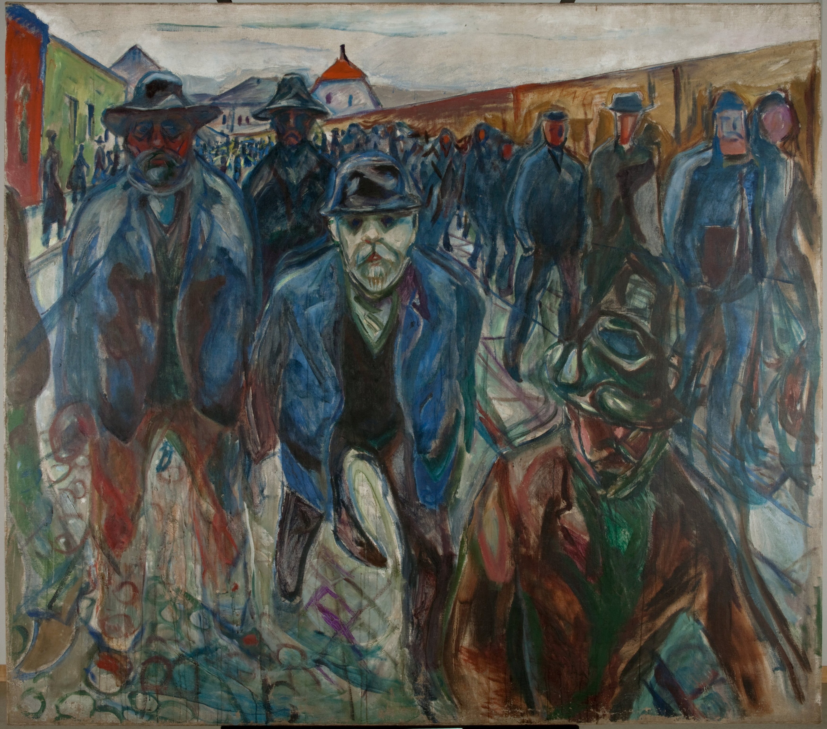 oil on canvase, workers on their way home