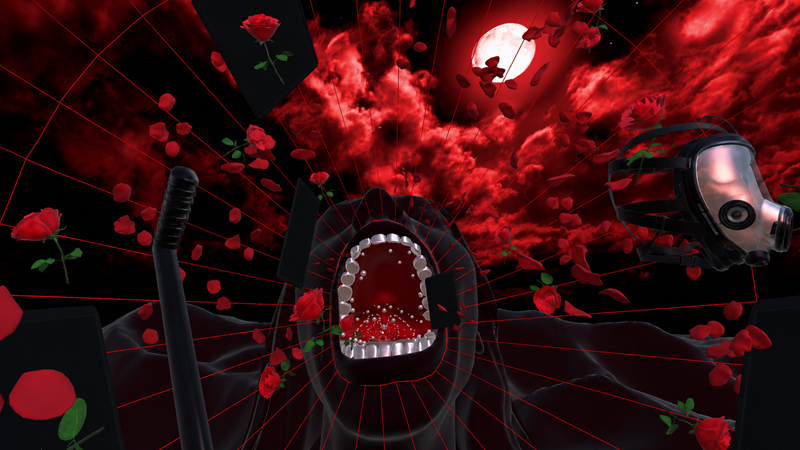 Data generated open mouth with a red explosion in the background 