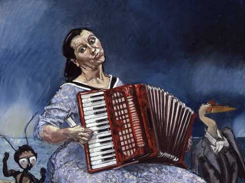 Painting of a woman playing accordion
